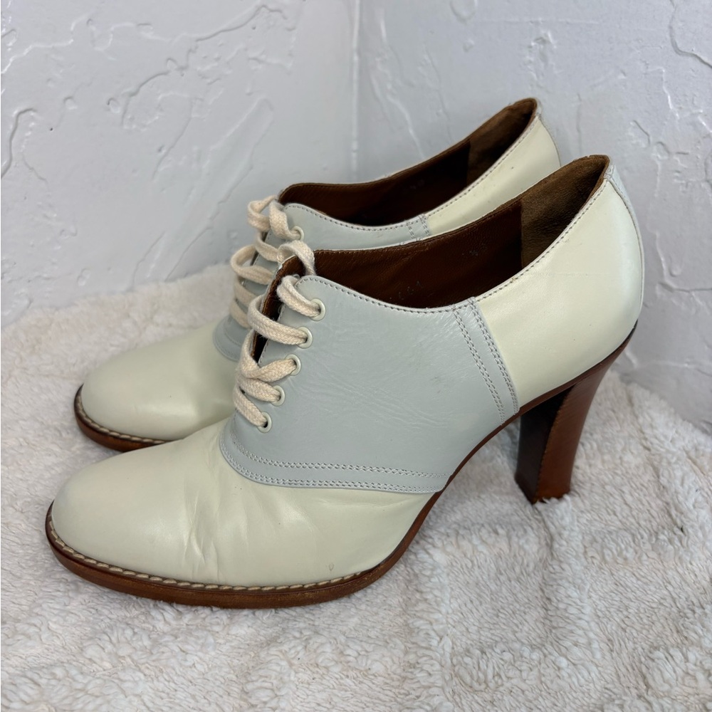 Ralph Lauren vintage Two-Tone Cream Lace-Up boots Heels sz 7 - Picture 11 of 12